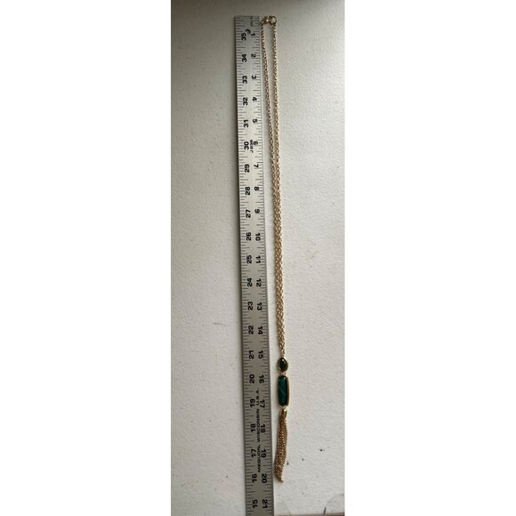 Gold-Tone Green Gemstone Tassel Pendant Necklace & Matching Drop Earrings Set - Picture 4 of 8